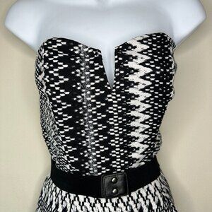 NWOT Akira Chicago Black and White Mixed Print Strapless Belted Jumpsuit Size M